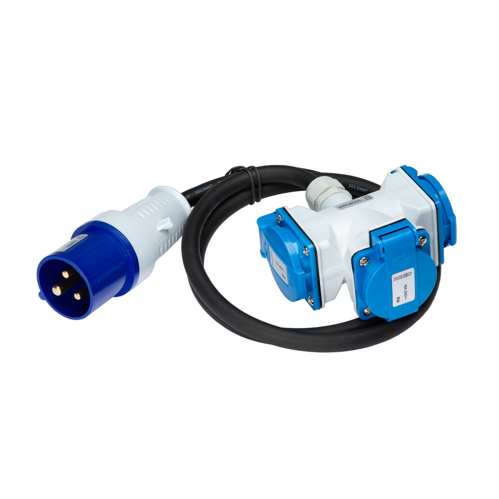 Verlengkabel 1m 3G 2.5mm2 met stekker en verdeeldoos - Weldingshop