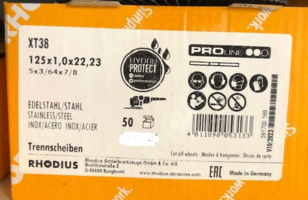 Rhodius XT38 doorslijpschijf extra dun 125x 1.0 mm 50 stuks met gratis snelspanmoer !!!! - Weldingshop