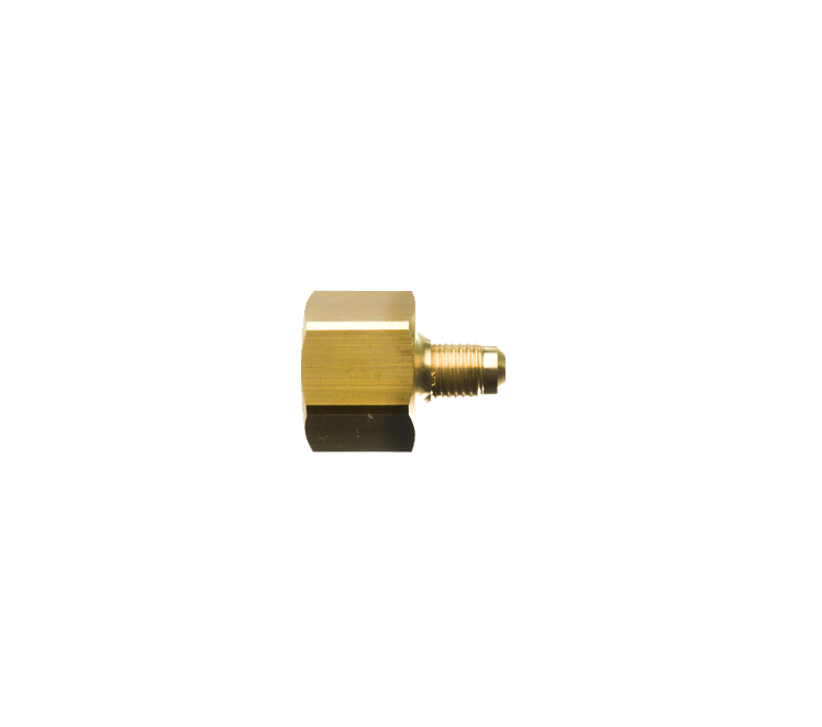 Verloopnippel freon 1/2"r inw. naar 7/16" UNF uitw. flair