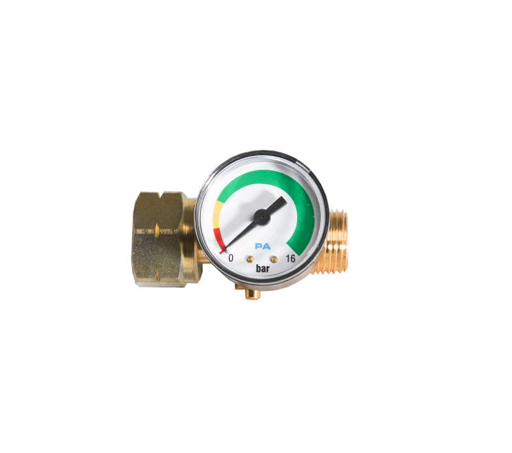 Stop gas met manometer, doorstroombegrenzer en thermische beveiliging