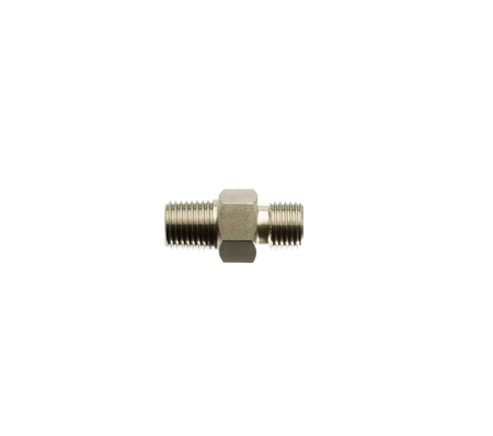 RVS verloopnippel 1/4"NPTM x 1/4"BSP uitw. hol