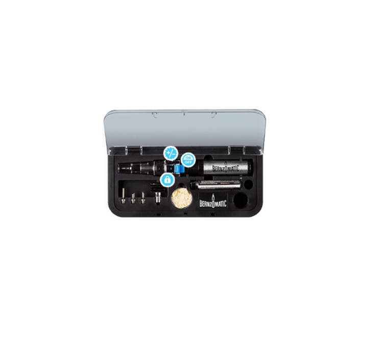 Bernzomatic soldeerset basic pen met 7 verwisselbare voorstukken ST1000 in opbergkistje butaangas met tin