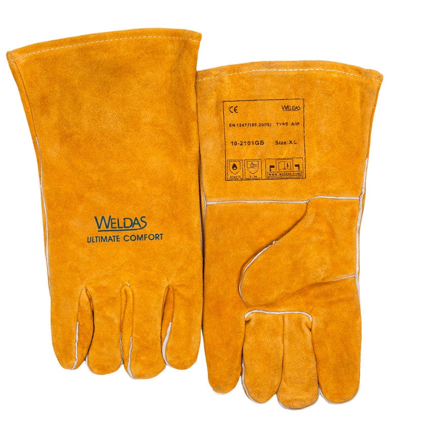 Weldas Economy model lashandschoen met een vleugel duim; gemaakt van Golden Brown™ split rund schouderleer.
