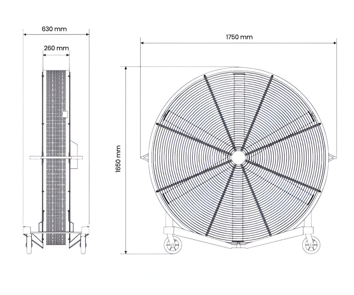 Mobiele industriële ventilator Ø1500 mm - 70.320 m³/u - Stille DC-motor - variabele snelheid - timer - 750W - 230V MW Tools - foto 6