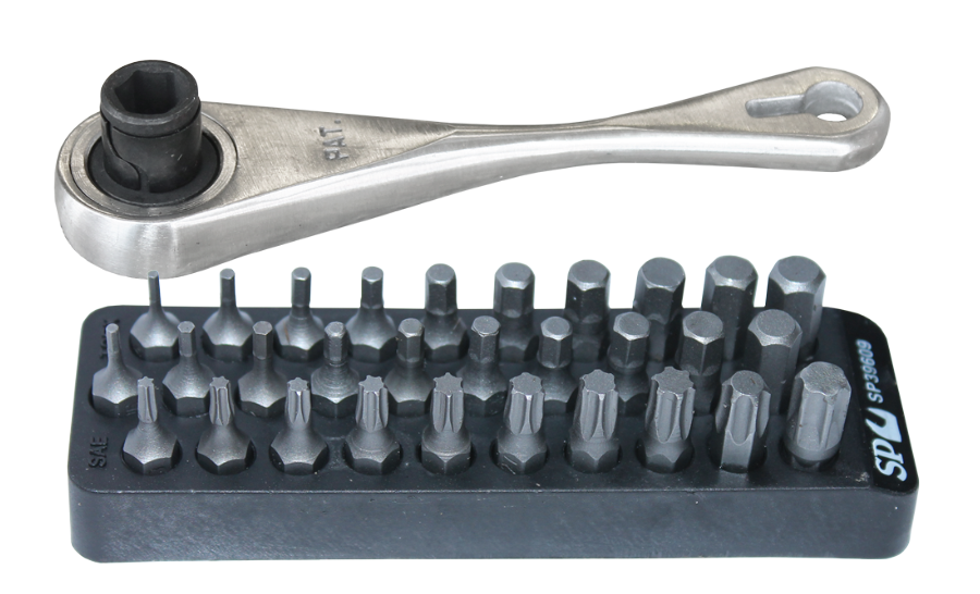 1/4" MINI RATEL & 30 DELIG BITSET BZK,SAE,TORX