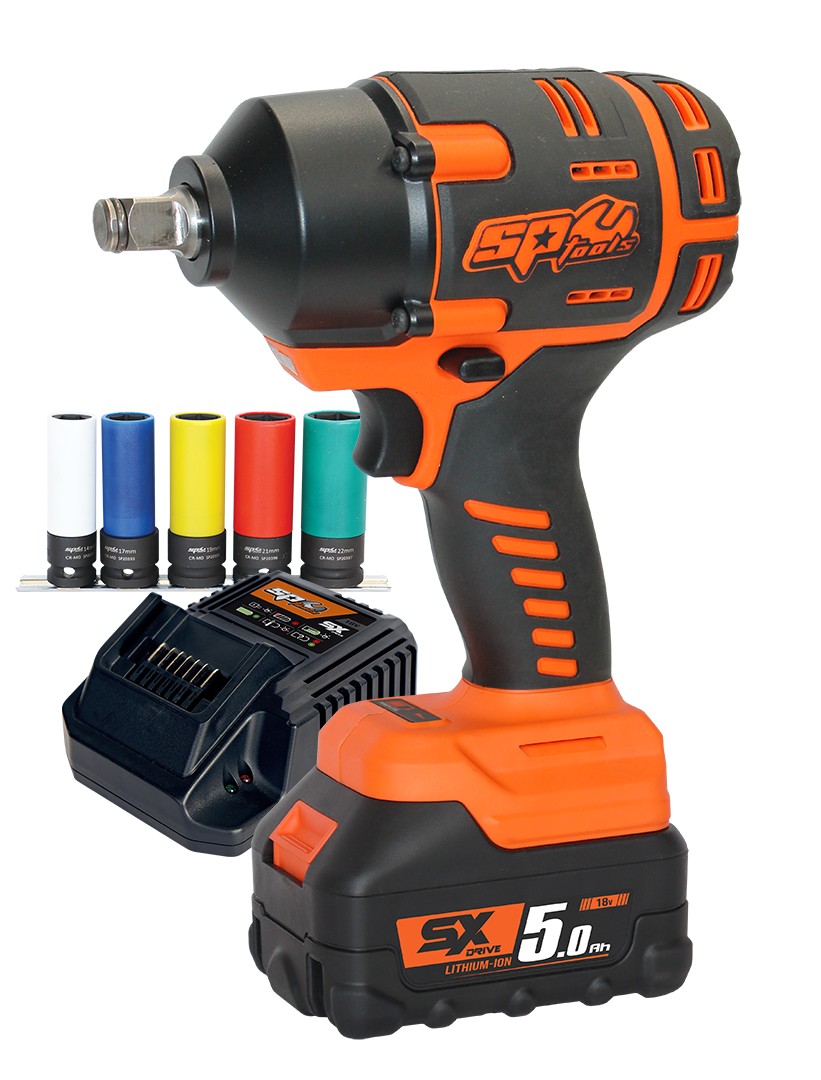 18V ACCU 1/2" SLAGMOERSLEUTEL BRUSHLESS MET 1*5AH ACCU EN LADER + DOPPENRAIL