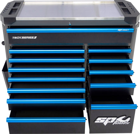 411 DELIGE TOOLKIT IN TECHSERIES GEREEDSCHAPSWAGEN DIAMOND BLACK/ BLAUW MET 13 LADEN