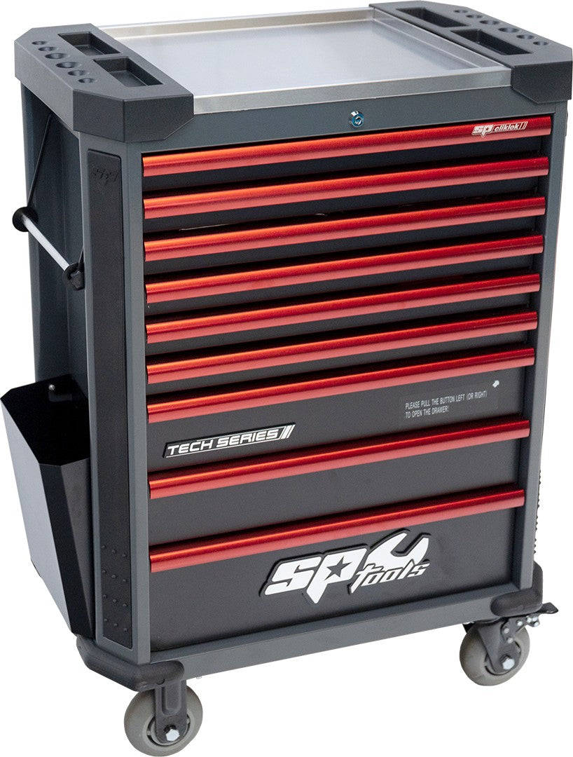 374 DELIGE TOOLKIT IN TECH SERIE GEREEDSCHAPSWAGEN MET 9 LADEN DIAMOND BLACK/ROOD