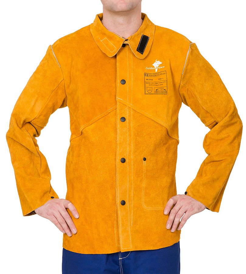 Weldas Golden Brown™ split rundlederen lasjassen met achterzijde van vlamvertragend katoen; 71 cm lang