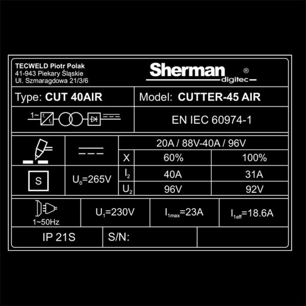 Sherman Cutter 45 AIR plasmasnijder met ingebouwde compressor - Weldingshop