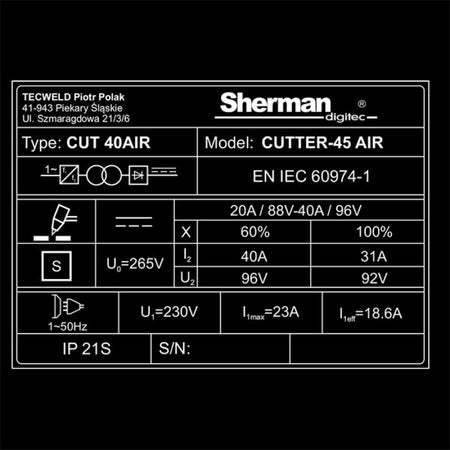 Sherman Cutter 45 AIR plasmasnijder met ingebouwde compressor - Weldingshop