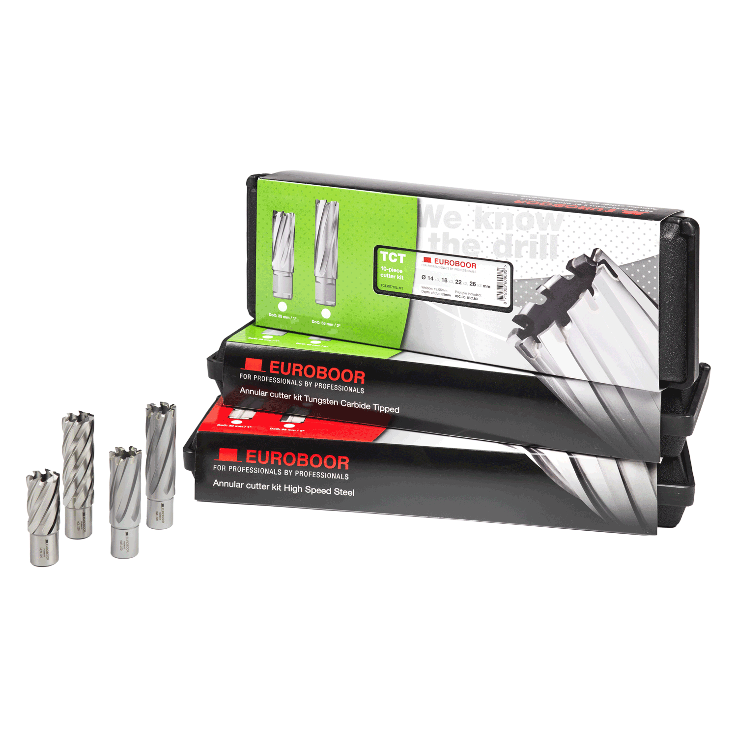 Kernboren set, HSS, DoC 55 mm, Dmin 14 mm, Dmax 26 mm. - Weldingshop