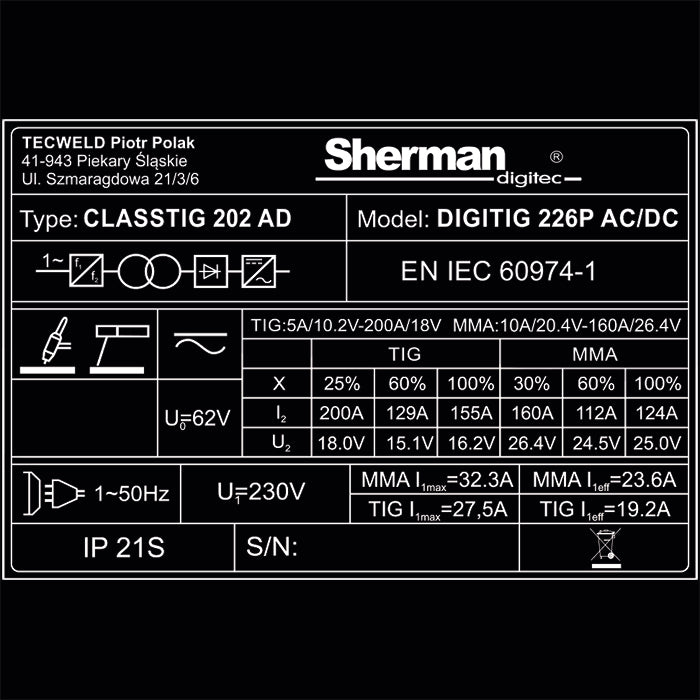 DIGITIG 226P AC/DC TIG-lasapparaat 200A