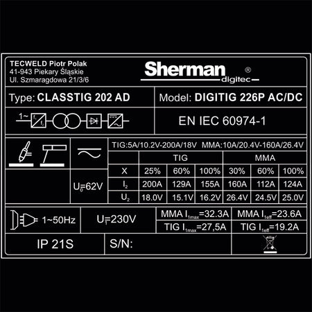 DIGITIG 226P AC/DC TIG-lasapparaat 200A