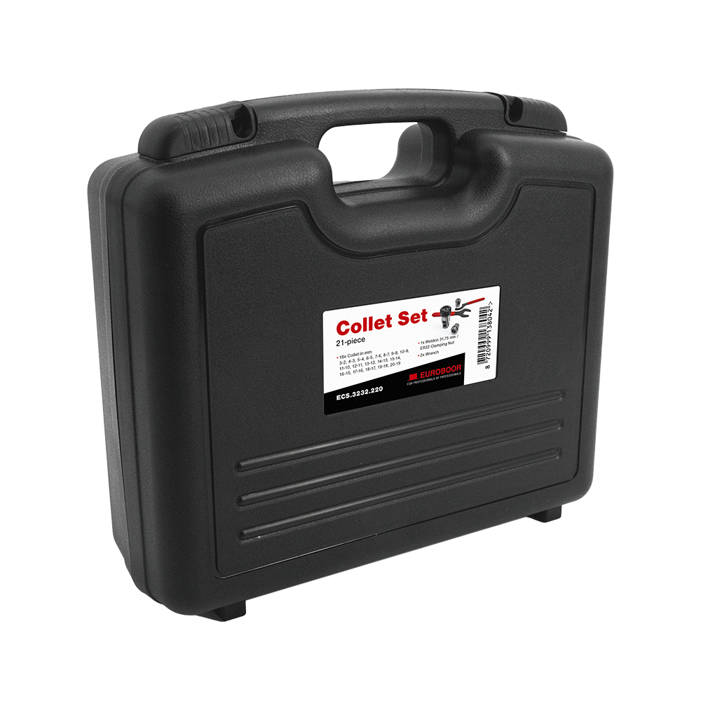 Set 21 delig. 1x Klemmoer. 2x Moersleutel, 18x Spantang, in koffer. - Weldingshop