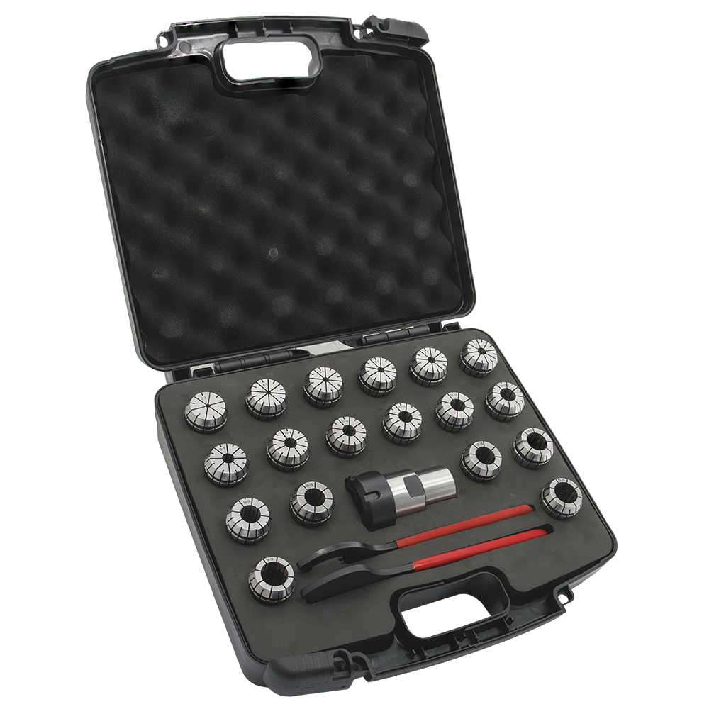 Set 21 delig. 1x Klemmoer. 2x Moersleutel, 18x Spantang, in koffer. - Weldingshop