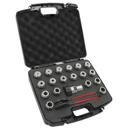 Set 21 delig. 1x Klemmoer. 2x Moersleutel, 18x Spantang, in koffer. - Weldingshop