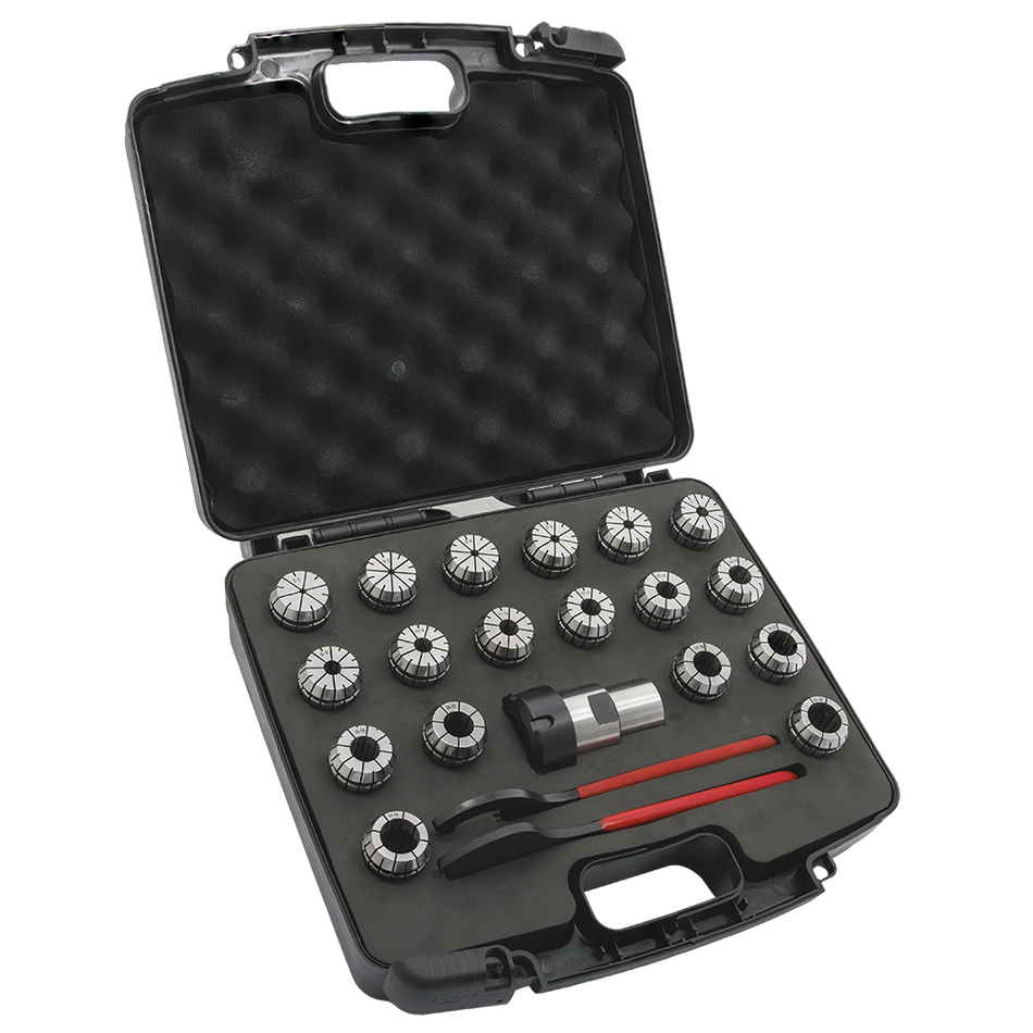 Set 21 delig. 1x Klemmoer. 2x Moersleutel, 18x Spantang, in koffer. - Weldingshop