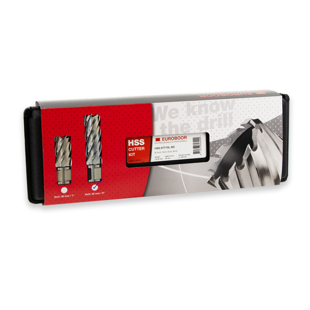 Kernboren set, HSS, DoC 55 mm, Dmin 14 mm, Dmax 26 mm. - Weldingshop