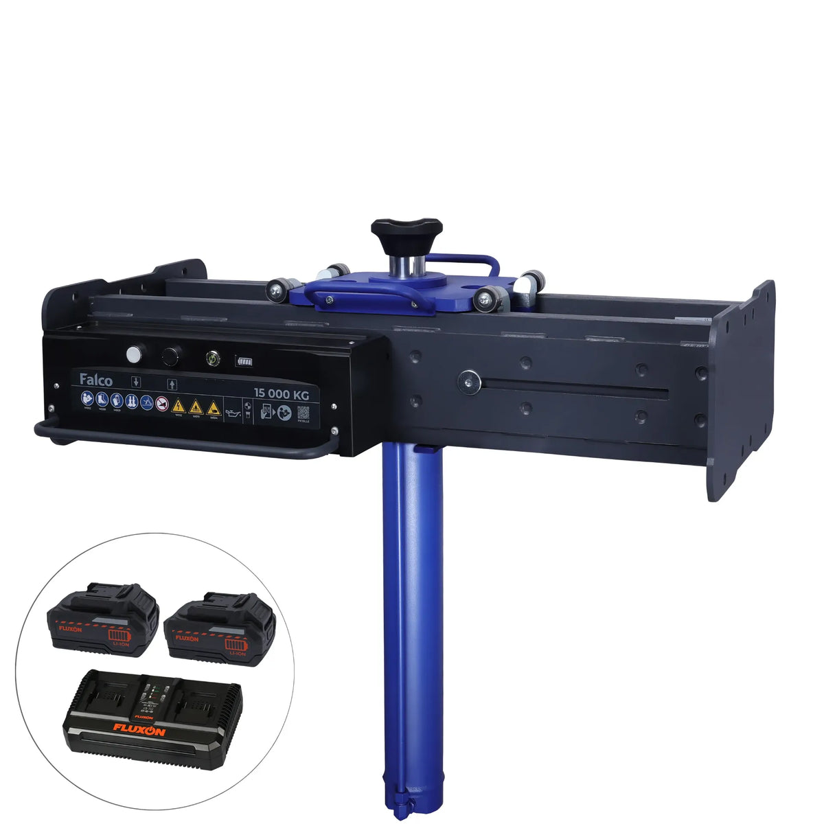 Falco accu putkrik 15 ton large – lange cilinder incl. 2x 4 Ah accu’s en duosnellader