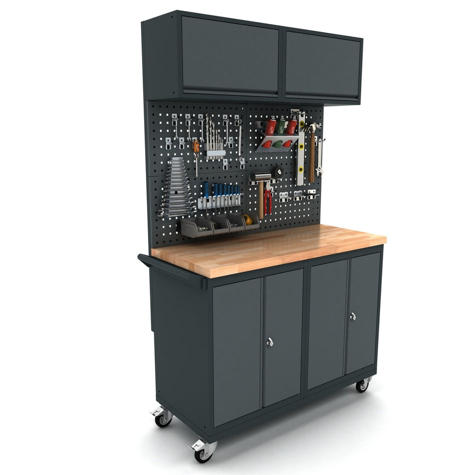 Verrijdbare werkbank 2x 2 deuren kast incl. gereedschapswand en bovenkast EXPERT