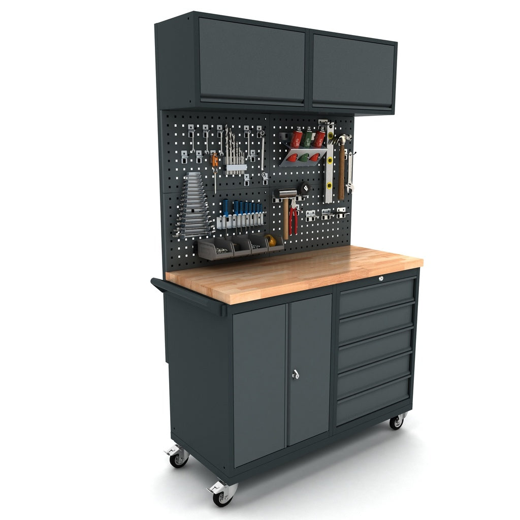 Verrijdbare werkbank 2 deuren 5 laden kast incl. gereedschapswand en bovenkast - Weldingshop