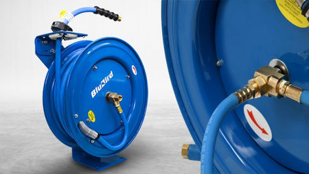 Blubird Rubber luchtslanghaspel enkelarmig zwaar 10mm x 20mtr - Weldingshop