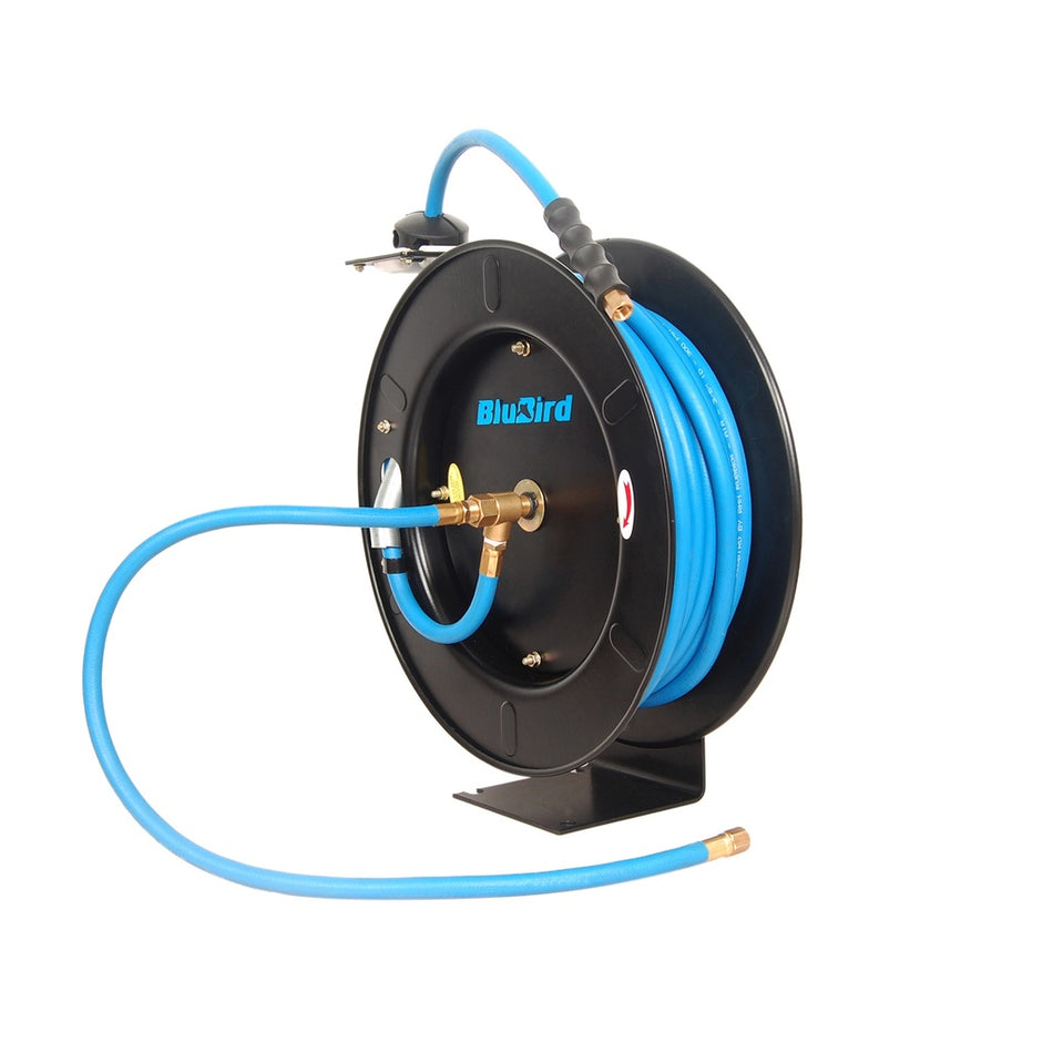 Blubird Rubber oprolbare luchtslanghaspel enkele arm 10mm x 10mtr - Weldingshop