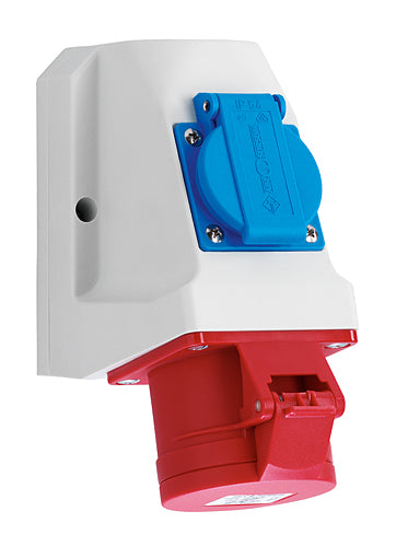 CEE combi wandcontactdoos 16A, 5-polig, 400V met Schuko-stopcontact