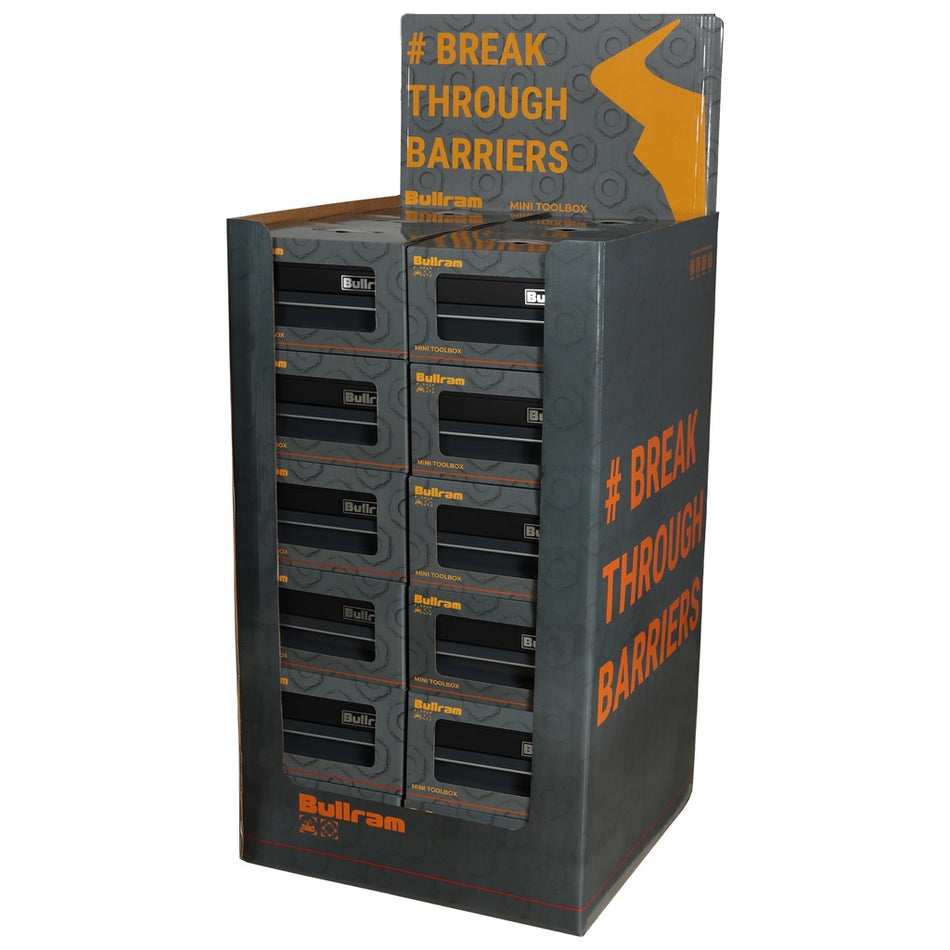 Bullram display met 36 mini gereedschapskisten - Weldingshop