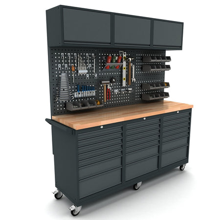 Verrijdbare werkbank 3x 7 laden kast incl. gereedschapswand en bovenkast EXPERT