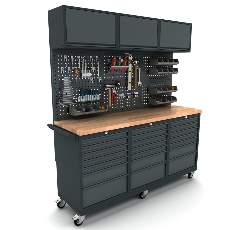 Verrijdbare werkbank 3x 7 laden kast incl. gereedschapswand en bovenkast EXPERT
