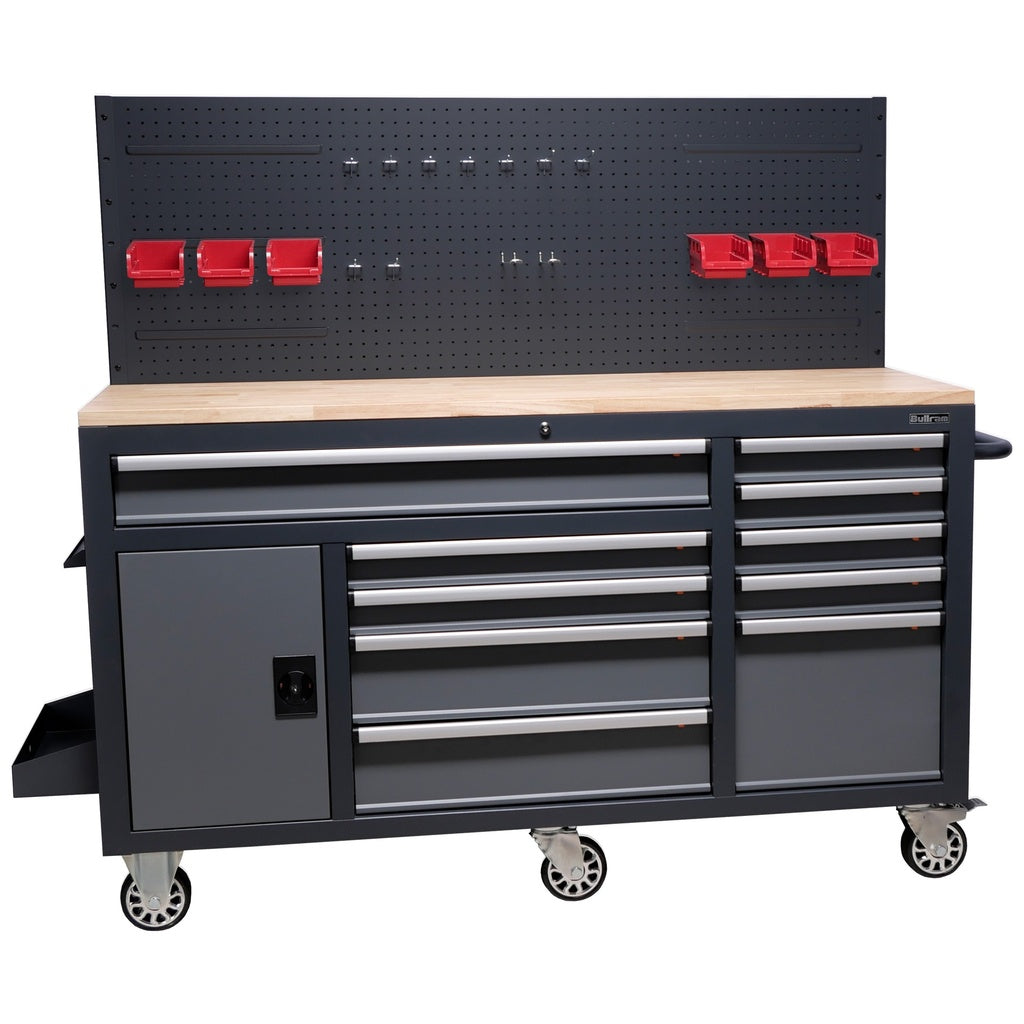Gereedschapswagen met achterwand massief houten werkblad - Weldingshop