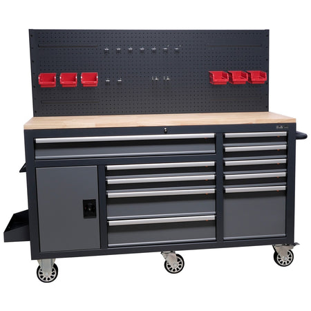 Gereedschapswagen met achterwand massief houten werkblad - Weldingshop