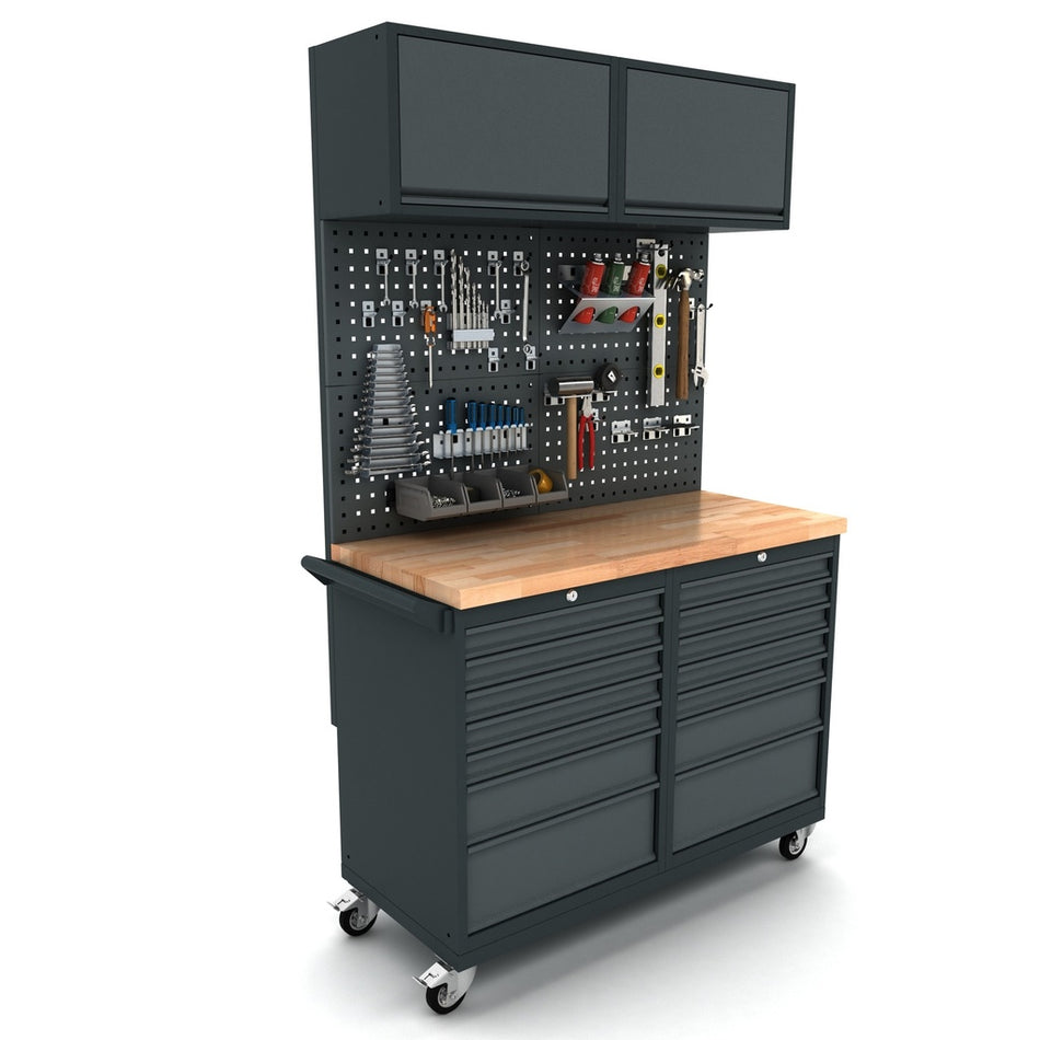 Verrijdbare werkbank 2x 7 laden kast incl. gereedschapswand en bovenkast - Weldingshop