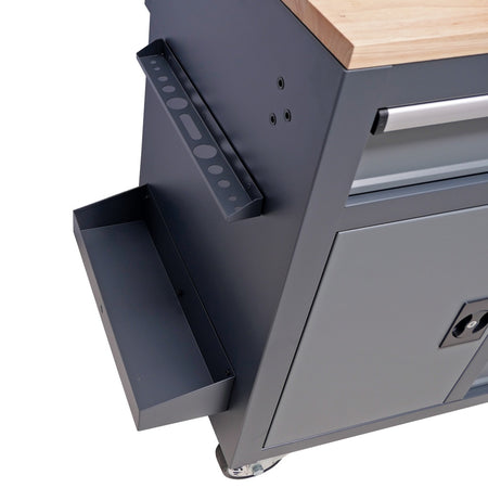 Gereedschapswagen met achterwand massief houten werkblad - Weldingshop