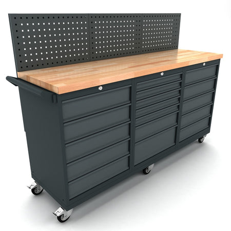 Werkbank mobiel 2x 5 en 1x 7 ladekast incl. gereedschapswand - Weldingshop