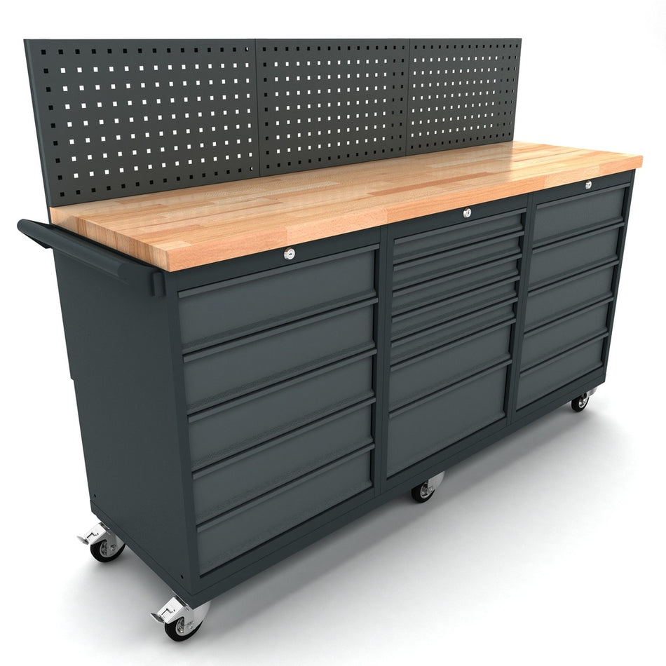 Werkbank mobiel 2x 5 en 1x 7 ladekast incl. gereedschapswand - Weldingshop