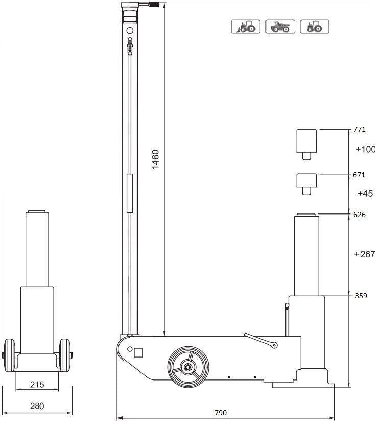 Luchtvloerkrik 30T extra hoog - Weldingshop