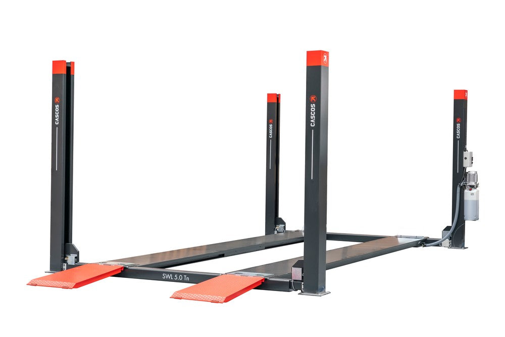 Vier koloms hefbrug 5000kg 5,7m flat 3m doorrijbreedte Cascos - Weldingshop