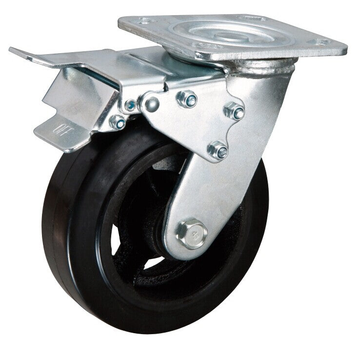 Zwenkwiel met dubbele rem 200 x 50mm rubber - Weldingshop