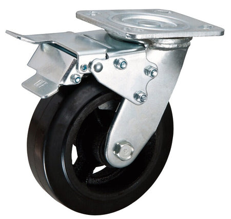 Zwenkwiel met dubbele rem 200 x 50mm rubber - Weldingshop