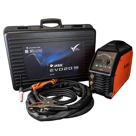 Jasic EVO POWER TIG 200 lasapparaat met koffer, toorts en massakabel zonder reduceerventiel