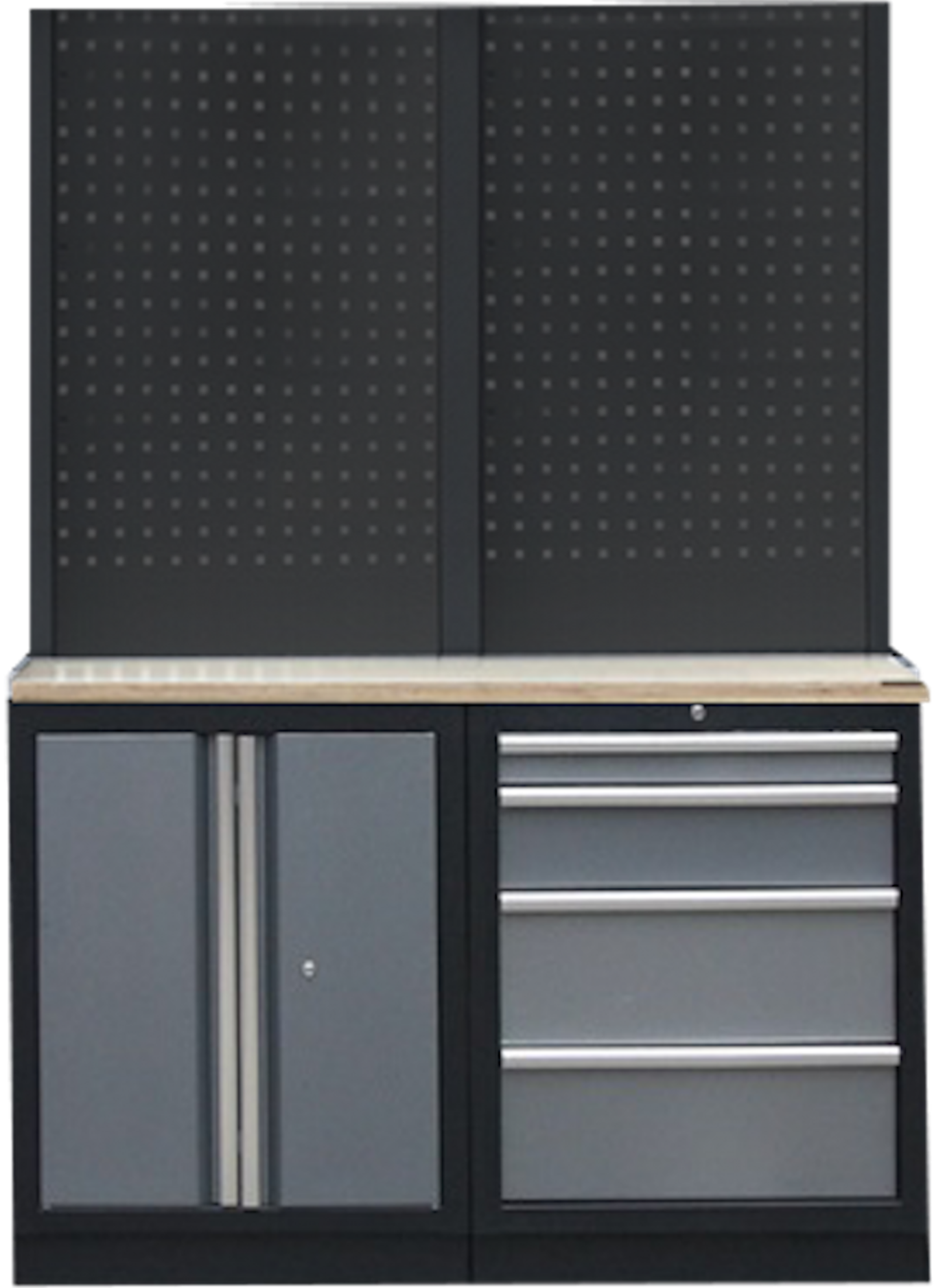 PROFESSIONEEL GARAGE WANDSYSTEEM 2 RUGPANELEN MET HOUTEN WERKBLAD