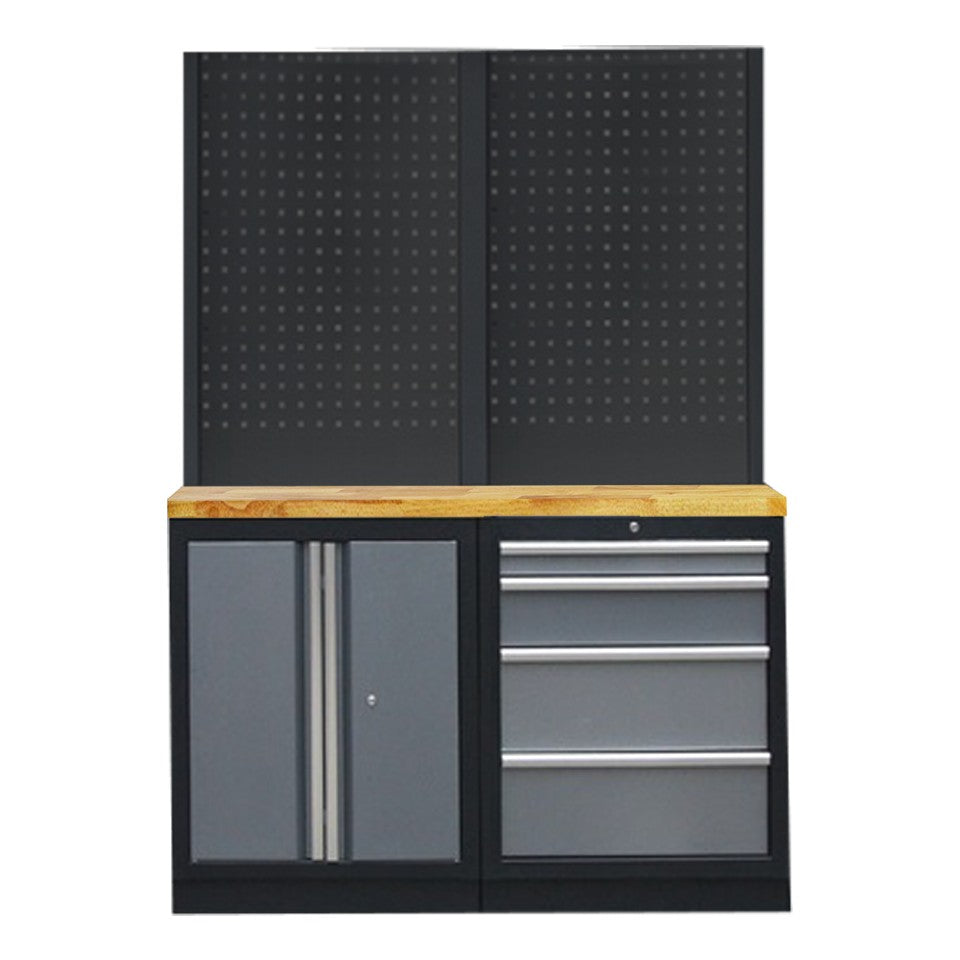 PROFESSIONEEL GARAGE WANDSYSTEEM 2 RUGPANELEN MET HOUTEN WERKBLAD