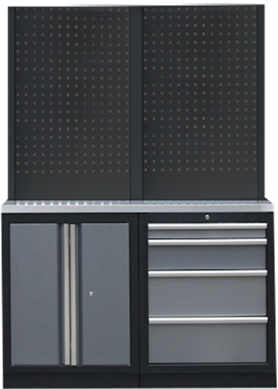 PROFESSIONEEL GARAGE WANDSYSTEEM 2 RUGPANELEN MET RVS WERKBLAD
