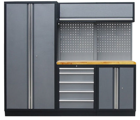 PROFESSIONEEL GARAGE WANDSYSTEEM 2 RUGPANELEN+BREDEKAST MET HOUTEN WERKBLAD