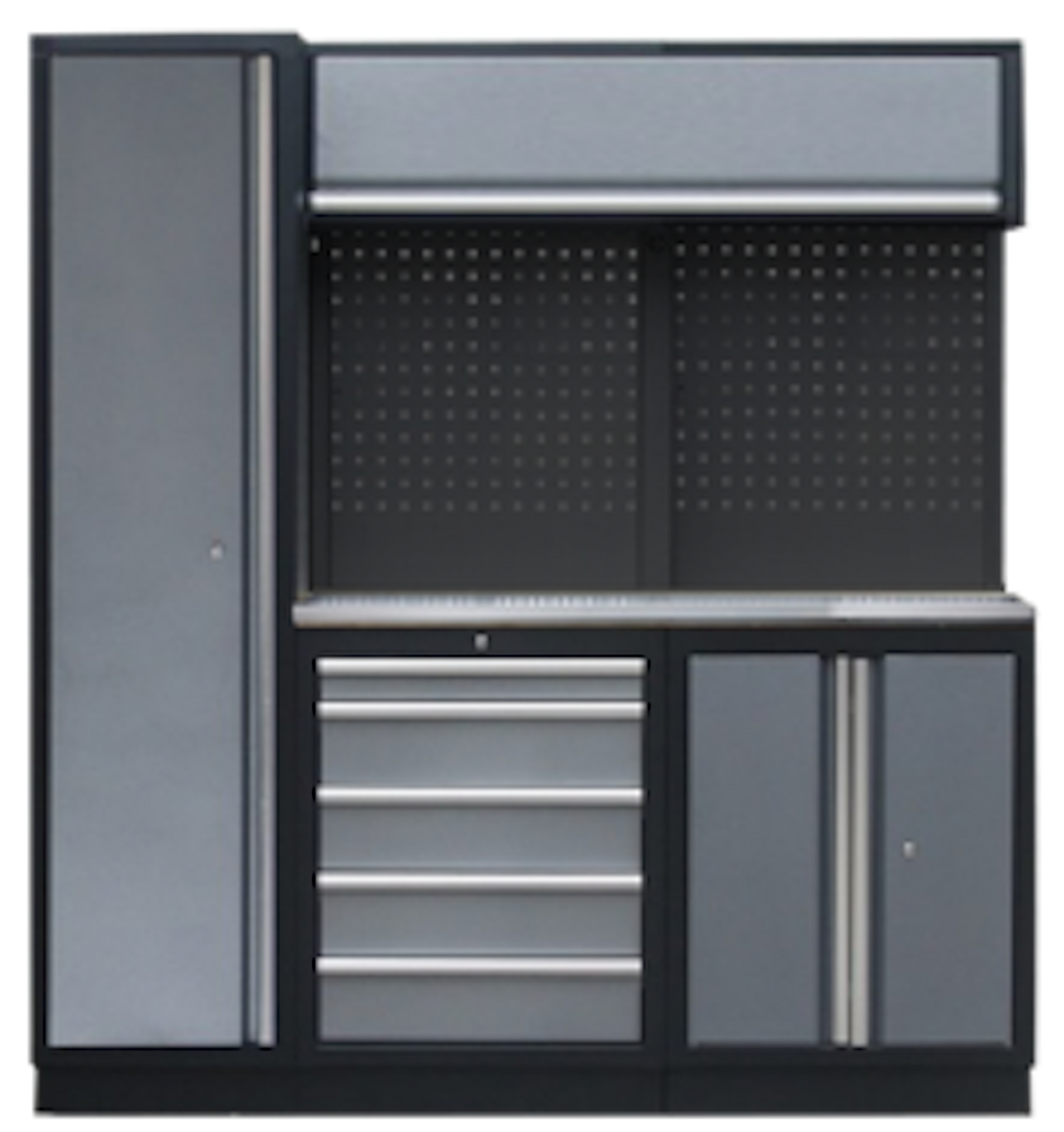 PROFESSIONEEL GARAGE WANDSYSTEEM 2 RUGPANELEN+KAST MET RVS WERKBLAD