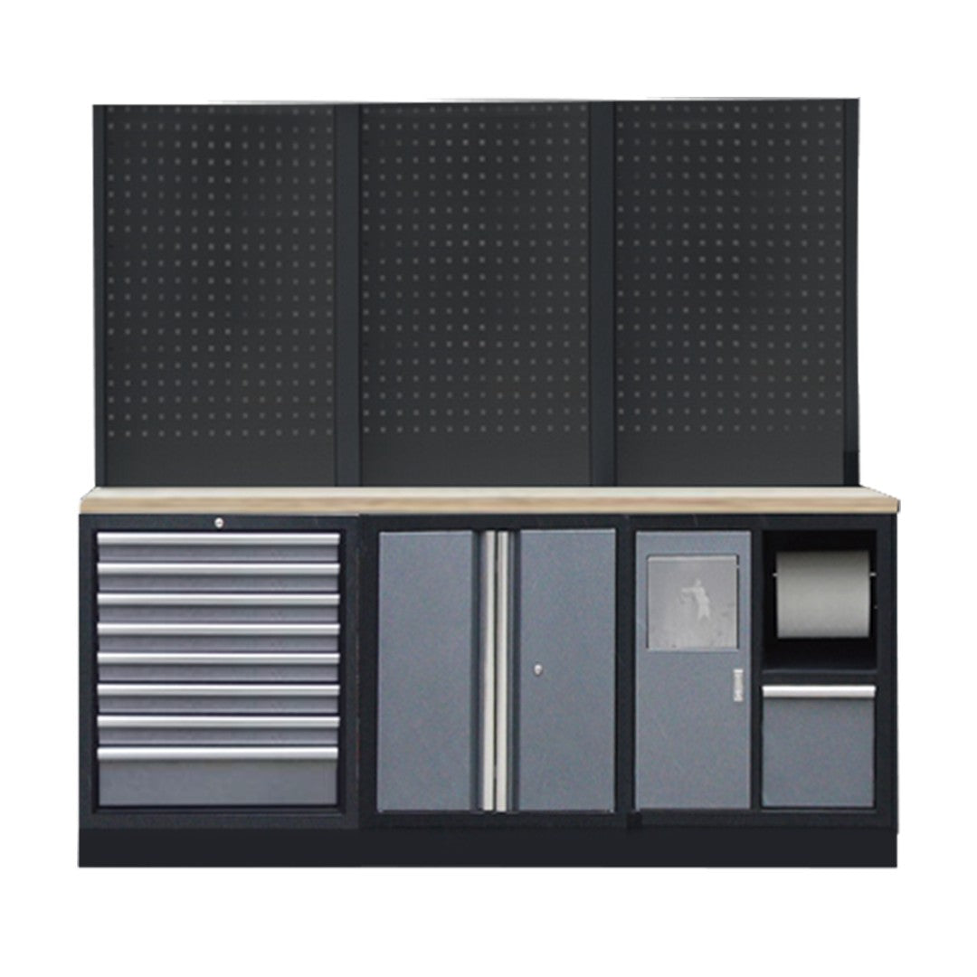 PROFESSIONEEL GARAGE WANDSYSTEEM 3 RUGPANELEN MET HOUTEN WERKBLAD