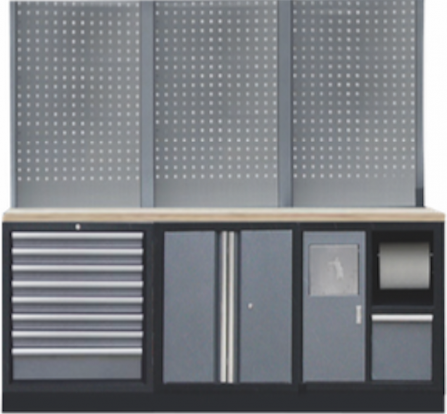 PROFESSIONEEL GARAGE WANDSYSTEEM 3 RUGPANELEN MET RVS WERKBLAD